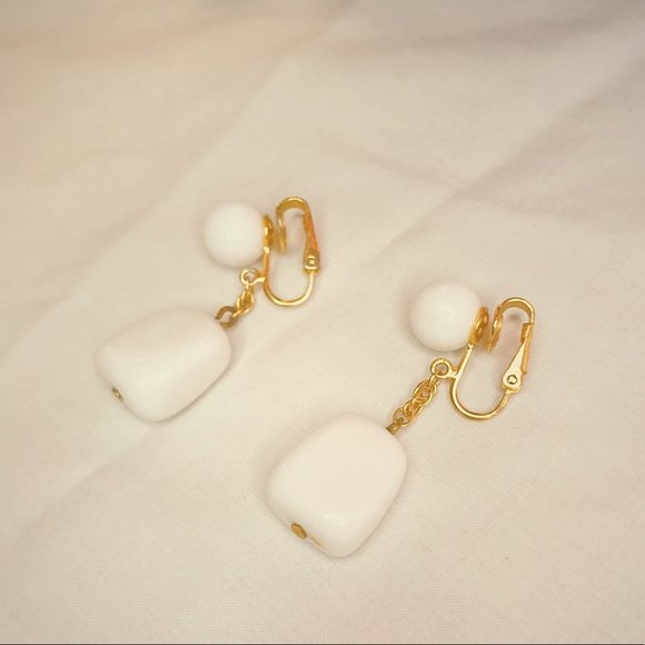 White Bead Clip On Earrings - Picture 2 of 3